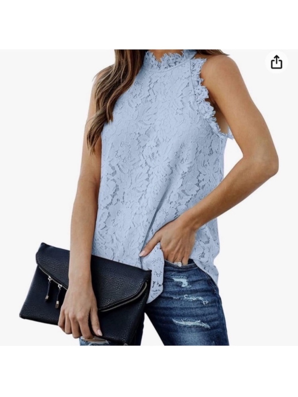 Like New Berryou Lace Tank Top- Blue, Size Medium